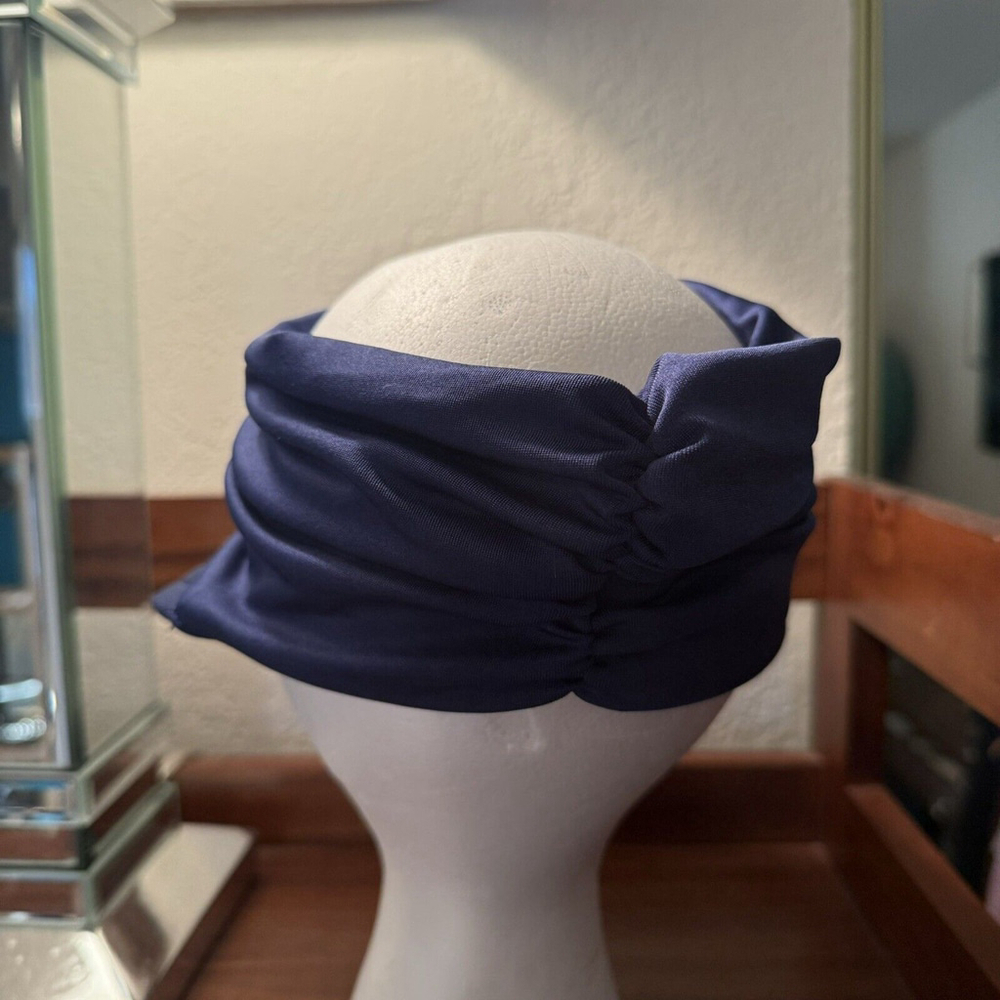 Women's Stretch Headband Baseball Cap Hat Ponytail Back Navy Blue - Picture 5 of 9